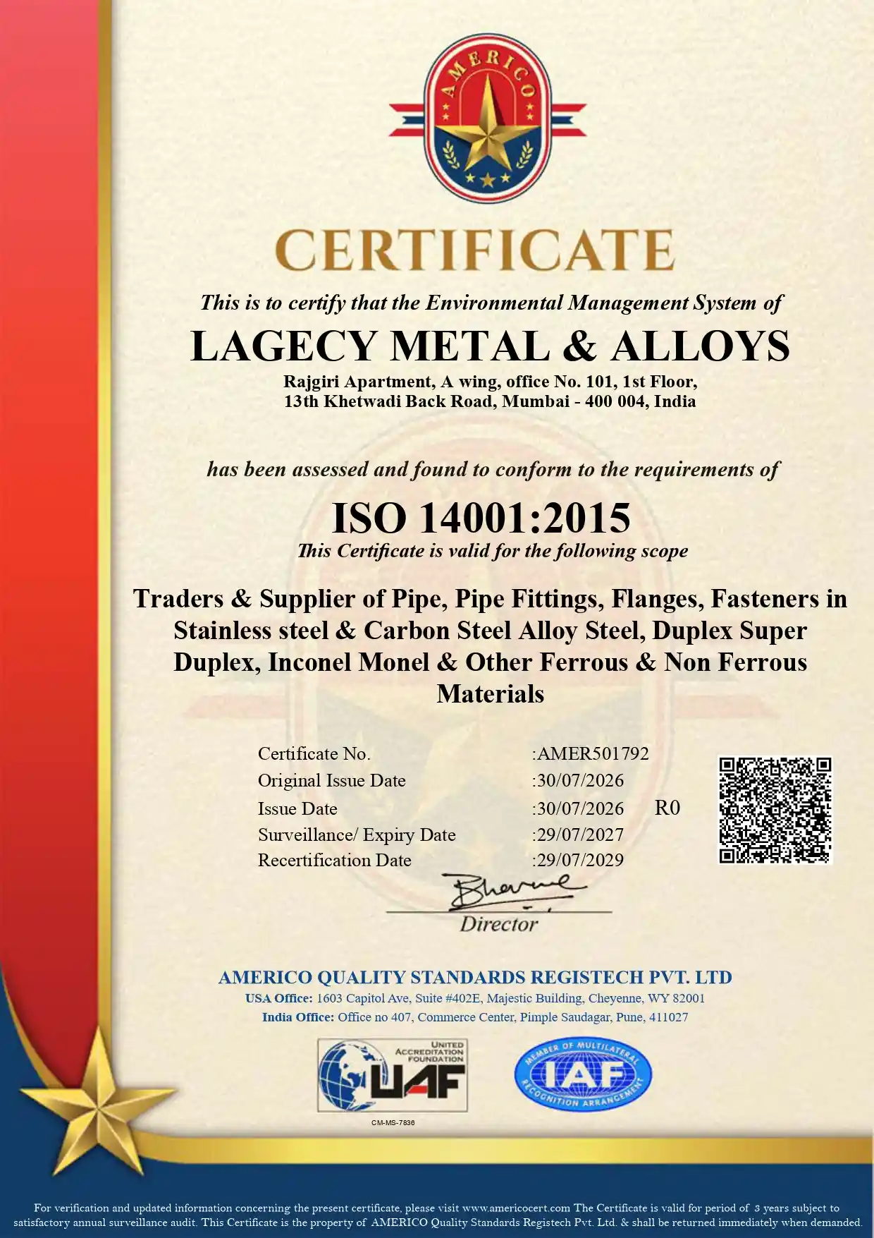 PED Certificate